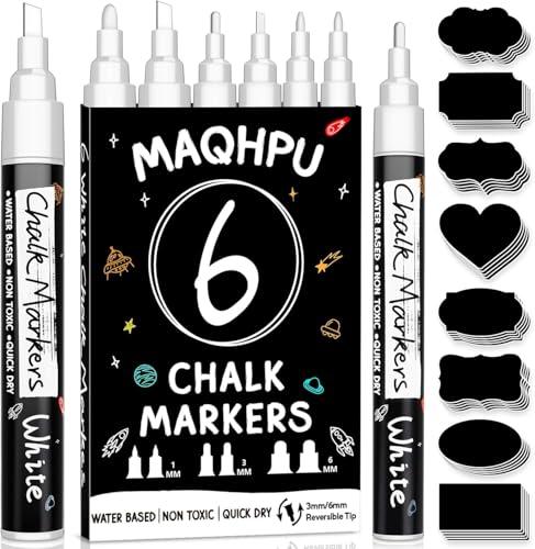 Maqhpu Weiß Kreidestifte für Tafel Abwaschbar, 6 Stück Kreidestifte und...