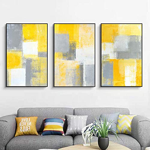 Affiches imprime art mural abstrait moderne salon triptyque jaune 50x70