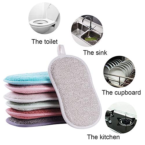 12 Pack Durable Scrub Scouring Sponge , Non-Scratch Microfiber Sponge Along With Heavy Duty Scouring Power , Effortless Cleaning Of Dishes, Pots And Pans All At Once (Six Colors) #TOP3