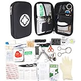 Hodzeed Botiquín de Primeros Auxilios al Aire Libre, Kit de Supervivencia Completo Botiquín con Brújula, Vendaje, Manta, Linterna, Esenciales para Escalar Acampar Senderismo Cazar Pesca(Negro)