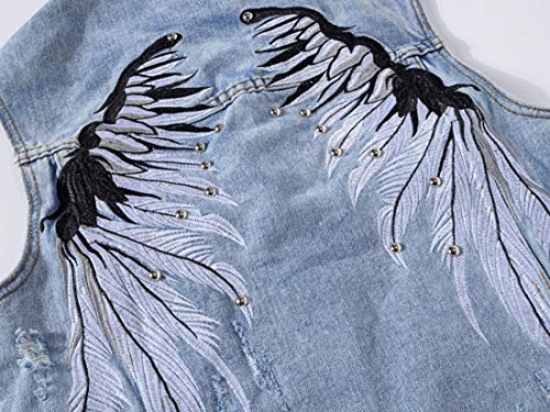 Image of Idopy Men`s Retro Ripped Denim Jeans Vest Sleeveless Jacket (Small, Blue Wings)