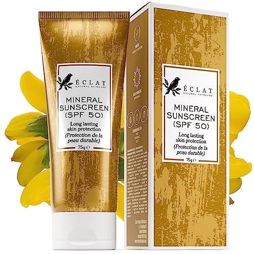Mineral Sunscreen SPF 50 Sunblock by Eclat – Natural SPF 50 Sun Lotion with Anti Ageing Sun Protection Antioxidants and Mineral Sunscreen Face Soothing Breathable Formula for Sensitive Skin