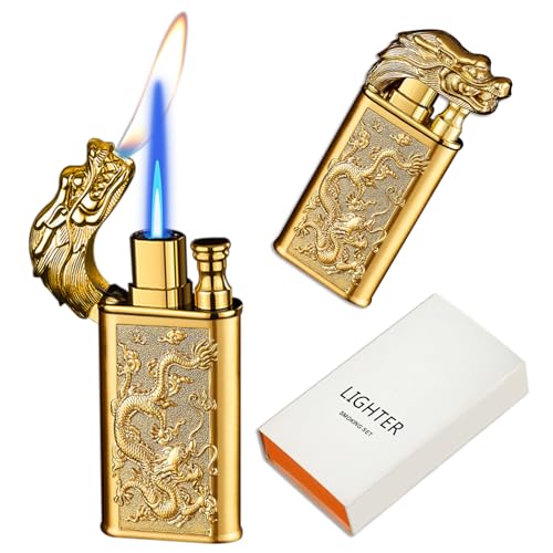 CYJBAO Feuerzeug - Sturmfeuerzeug mit edlem Drachen-Relief, verstellbare Stichflamme & weiche Flamme, nachfüllbares Butanfeuerzeug für Kerzen, Küche & Camping (ohne Gas) - Gold CYJBAO Feuerzeug - Sturmfeuerzeug mit edlem Drachen-Relief, verstellbare Stichflamme & weiche Flamme, nachfüllbares Butanfeuerzeug für Kerzen, Küche & Camping (ohne Gas) - Gold