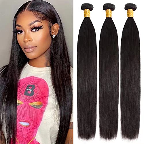 Straight Bundles 100% Unprocessed Straight Human Hair 3 Bundles (18 20 22 Inch) Brazilian Virgin Hair Weave Human Hair Extension