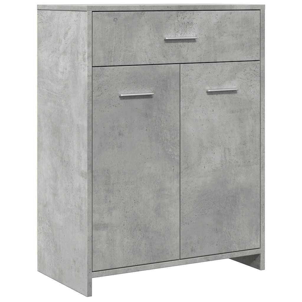 Armoire de Salle de Bain Gris Béton 60x33x80 cm Meuble de Rangement en Bois d'Ingénierie avec 1 Tiroir et 2 Portes Commode Robuste sur Pied pour Maison