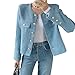 UKTZFBCTW Veste en tweed pour femme, pour printemps, manteau court, à simple boutonnage en métal, haut court, Bleu, taille L