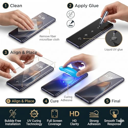 Image of FIRST MART UV Tempered Glass for Motorola Edge 60 Fusion With Blue Camera Ring Guard Combo | Crystal Clear Curved Screen Protector, Case-Friendly, Scratch Resistant | Pack of 1