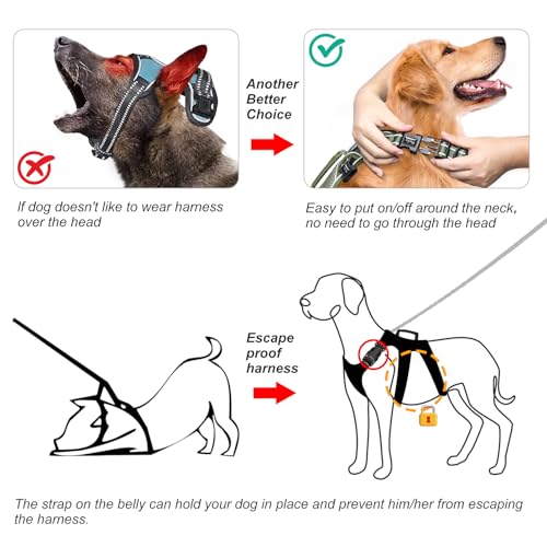 HEELE Hundegeschirr, Ausbruchsicher, Schnalle im Halsbereich, Reflektierend, Brustgeschirr mit Robuster Griff, Panikgeschirr Hund, Hundegeschirr Stabilen Eindruck, Passt wie Angegossen, Grün, M
