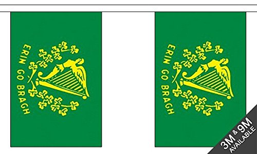 Flagtex Erin Go Bragh Fabric Bunting – 9m with 30 Flags – Fabric for Indoor & Outdoor Use – String Flags Banners Ireland Forever Irish Gaelic