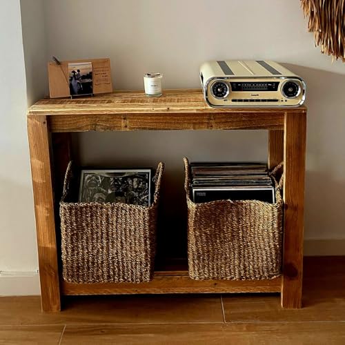 Consola Rústica de Madera Reciclada, Mesa Auxiliar con 2 Niveles, Mueble Artesanal de Palets (100 CM X 30 CM X 80 CM ALTO)