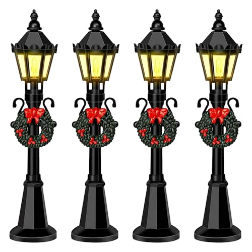 DIELIANHUA - 4 Pièces Lampadaire Miniature, Noël Mini Réverbère Modèles, Lampadaire Miniature LED, Accessoires de Jardin Féérique, Décorations de Paysage Miniatures pour Maison de Poupée/B