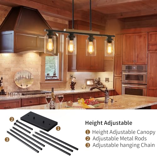 Yusist D6118-04-WDBK Dining Room Light Fixture Over Table,Farmhouse 4-Light Kitchen Island Lighting,Modern Wood Chandeliers thumb #5