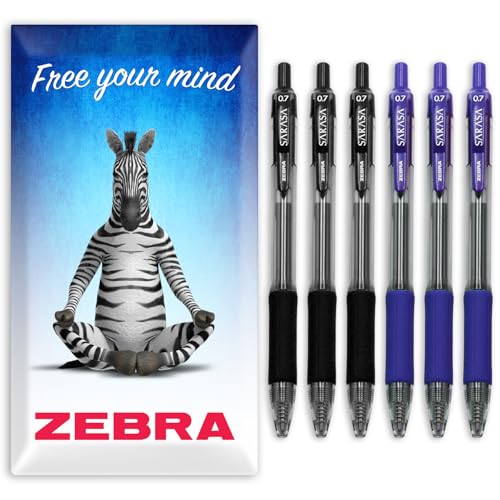 Stylos gel Zebra Sarasa 0,7 mm : lot de 6 stylos rétractables encre noire et bleue
