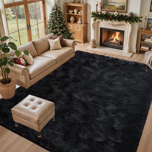 5x7 Black Area Rugs for Living Room, Large Fluffy Shag