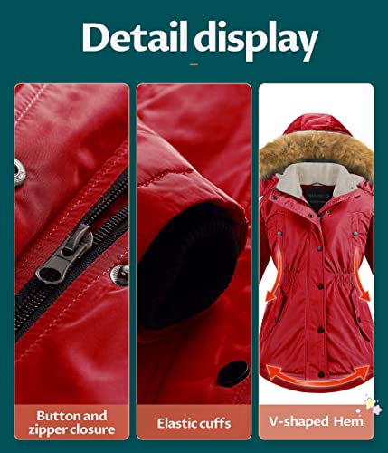 Image of CREATMO US Girl's Long Winter Warm Parka Sherpa Trimmed Collar Puffer Ski Jacket Coat