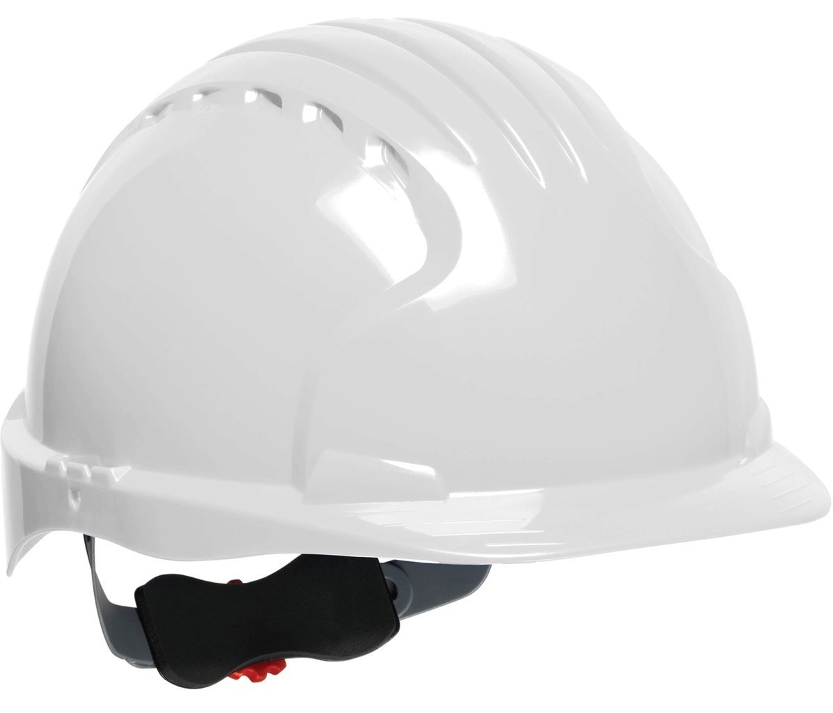 JSP 280-EV6151V-10 Evolution Deluxe Standard Brim Vented Hard Hat, 6 Point Polyester Suspension with Wheel Ratchet Adjustment, White