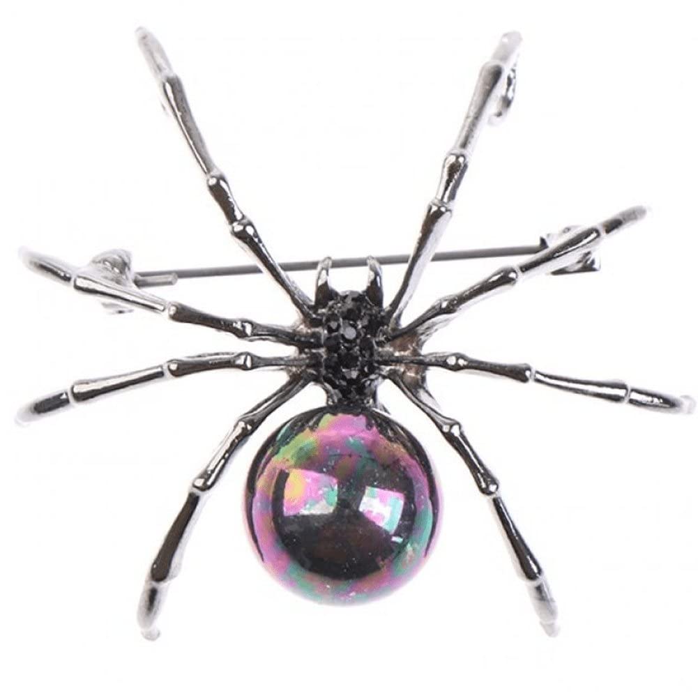 Wudaizhi Women's Black Halloween Spider Brooches Pins Punk Pearl Rhinestone Gothic Spider Insect Brooch Pin Jewelry For Men