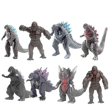 Godzilla vs King Kong Set of 8 Action Figure 7cm for Car Dashboard, Cake Decoration, Office Desk Study Table Multicolor