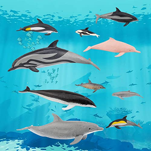 10 Pcs Mini Sea Animal Figures Playset Cute & Different Varieties Of Dolphin Figurines Toddler Sensory Toys And Party Decoration Caketoppers For 3 4 5 6 Kids Boys And Girls #TOP6