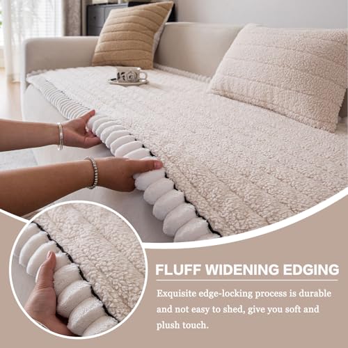 DREAMINGO Non Slip Couch Cover for Dogs Fuzzy Pet Sofa Covers Washable Thick Plush Sofa Slipcover Striped Texture Beige Cushion Protector Dog Cat Bed Mat 27.6x59.1 Inch — view 3