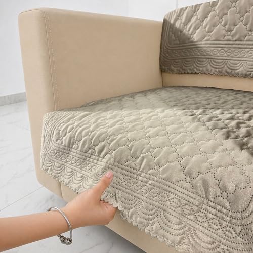 Image of Homerz Premium Petal Charm Sofa Cover | Embossed Floral Pattern | Soft Touch, Anti-Dust & Easy Wash Fabric Cloth, Washable and Durable (Beige, 1 Seater, Seat Cover with Backrest)