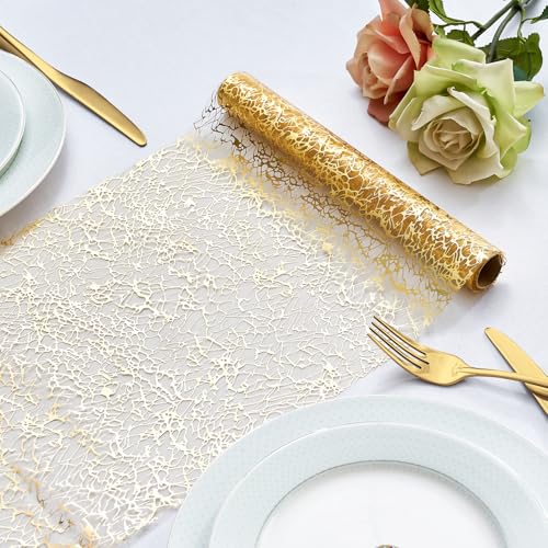 Camino de Mesa Dorado Navideño de Malla Metálica Brillante, Camino de Mesa Rectangular de Poliéster, Decoración de Mesa de Boda para Centros de Mesa, Cumpleaños, Boda, Decoración del Hogar 28x275 cm