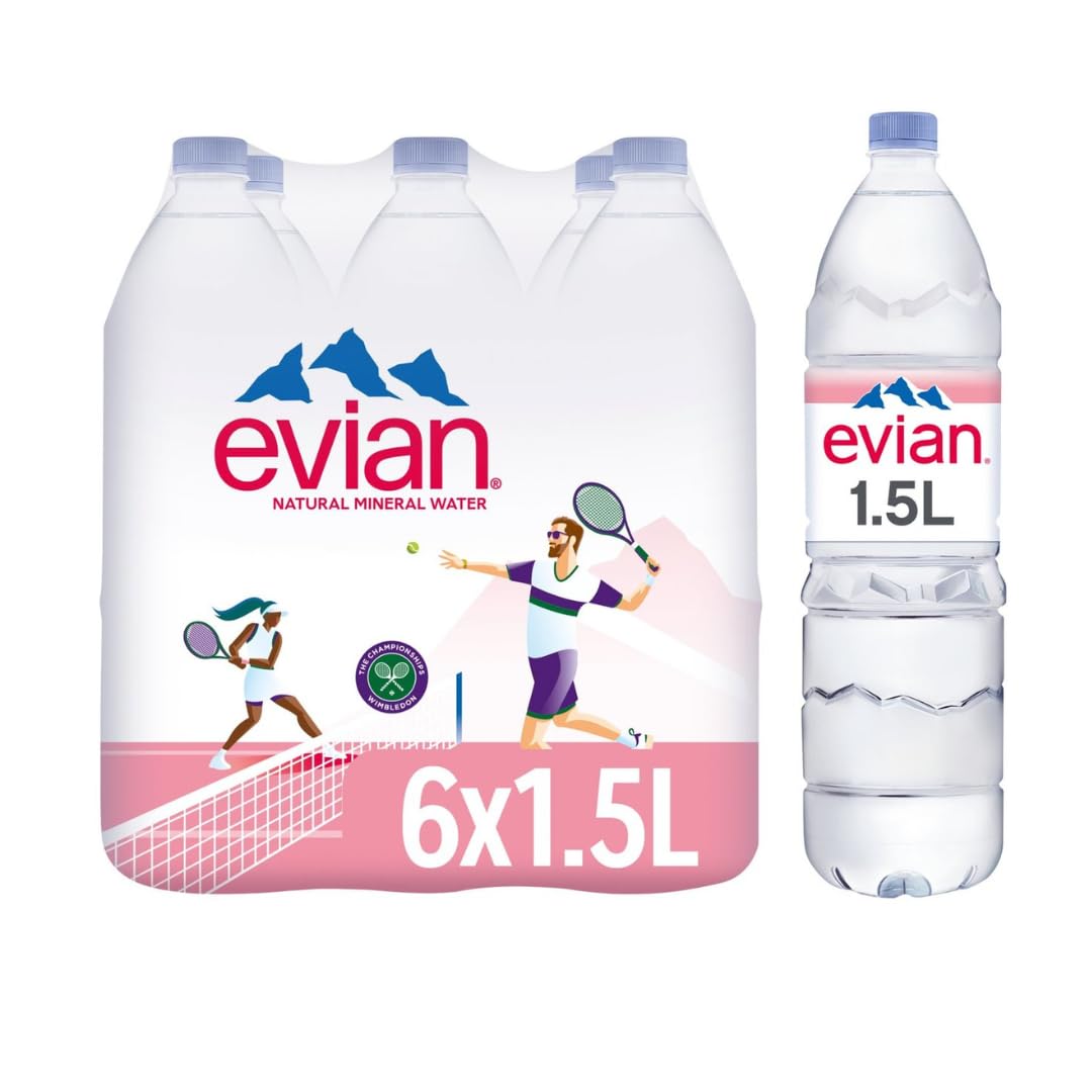 Evian Water | Mineral Water | Still Water | Crisp Taste | Carbon Neutral | Recycled plastic 1.5L I Pack of 6