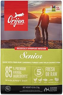 ORIJEN Dog Senior Recipe, 4.5lb, High-Protein Grain-Free Senior Dry Dog Food, Packaging May Vary