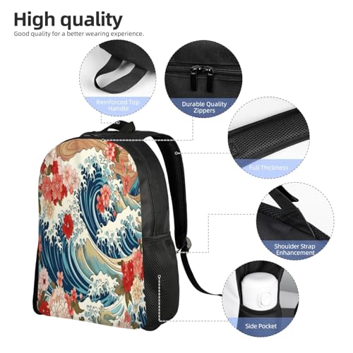 Waves and flowers 1 Backpack Simple Leisure Travel Backpack Outgoing Daypack 16 inch4