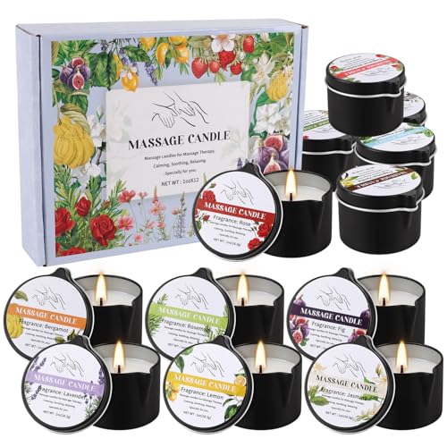 12pcs Massage Oil Candle Moisturising Natural Soybeans Gift Sets 1oz Low Temperature Body Oil Scented Candles for Home Spa & Relaxation