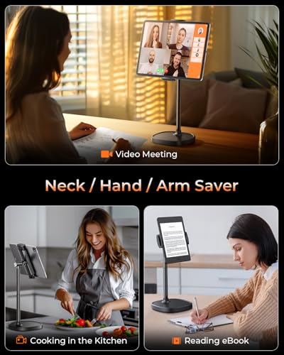 Image of DIMONCOAT Height Adjustable Tablet Stand for Desk, Tablet Holder | 360 Rotation Desktop Tablet Accessories for 4.7-10 inch Like iPad Pro, Air Mini, Kindle, E-Reader, iPhone 17 Pro Max