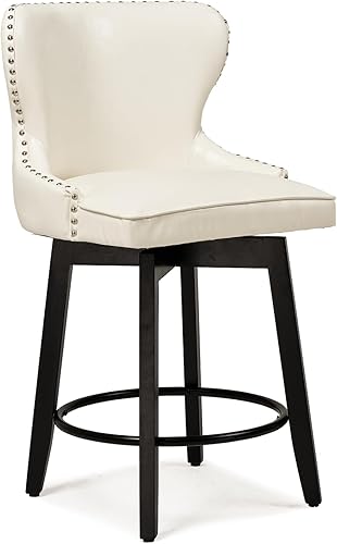 CUYOCA Taburete de bar giratorio de altura de mostrador con respaldo de ala de remache y patas de marco de madera, taburetes de bar tradicionales