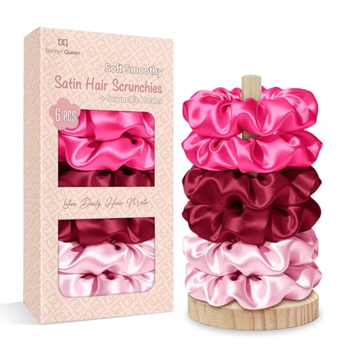 BONNET QUEEN Coleteros de Satén para Mujer, Gomas Suaves para Uso Diario y Nocturno, Sin Tirones ni Marcas, Cuidados con el Cabello, Pack de 6 Colores Neutro,Tonos Rosados