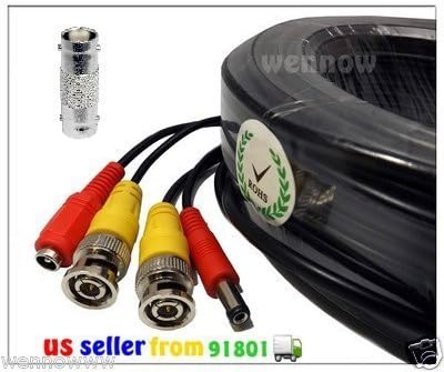 WennoW 100FT Extension BNC Male Cable for KGuard Indoor Outdoor CCTV Security Camera kit NS801-4CW214H