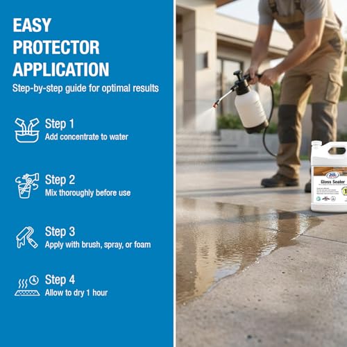 Rainguard Clear Gloss Sealer, Wet Look Water Based Silicone Acrylic Waterproofer for Concrete, Wood, Brick, Stone & Masonry Surfaces, Ready to Use, 1 Gallon