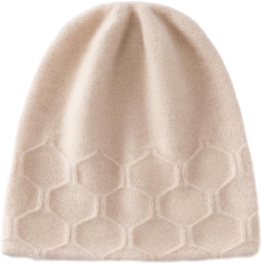 100% Cashmere Beanie Hat for Women, Honeycomb Pattern Knit, Soft Luxury Winter Hat SL-8020