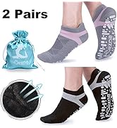 Muezna Non Slip Yoga Socks for Women, Anti-Skid Pilates, Barre, Hospital Socks with Grips, Size 5-10