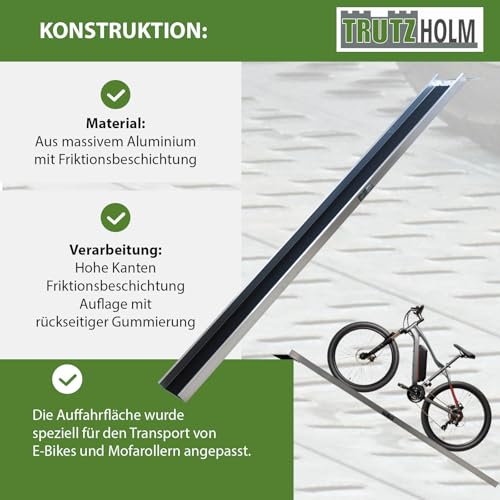TRUTZHOLM 1 x Alu Auffahrschiene 194 cm 50 kg Alu grau Anti-Rutsch Beschichtung E-Bike Mofa Fahrradrampe für Treppe