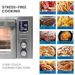 Kenmore digital 11 in 1 air fryer toaster oven combo 26 qt convection rotisserie dehydrator bake broil 1800 watts 80 450f temp controls top bottom heater adjustments stainless steel large capacity  urban country home decor