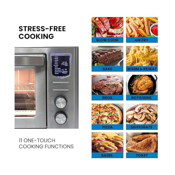 Kenmore digital 11 in 1 air fryer toaster oven combo 26 qt convection rotisserie dehydrator bake broil 1800 watts 80 450f temp controls top bottom heater adjustments stainless steel large capacity  urban country home decor