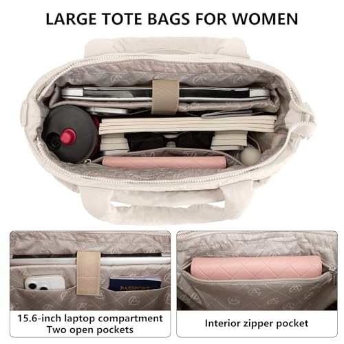 Image of Puffer Tote Bag for Women Quilted Nurse Bag Lightweight Work Bag for Teacher Travel Handbag with Multiple Pockets