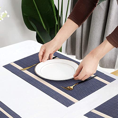 Image of Dining Table Placemats & Runner Set - Heat Resistant, Washable & Stain Resistant Woven Vinyl Mats | Table Runner & 6 Placemats Set for Stylish Dining (45x30 cm Placemats, 180x30 cm Runner)
