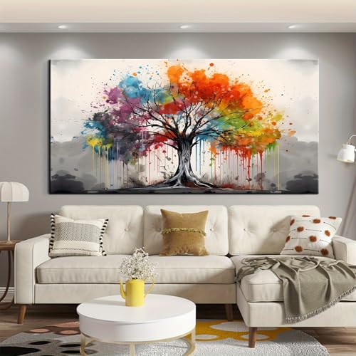 Tableau arbre rouge salon grand format design moderne