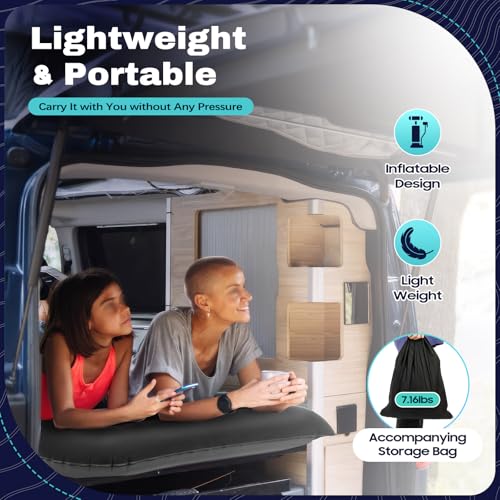 ACROSSPART SUV Luftmatratze, Auto Aufblasbare Matratze mit Luftpumpe & 2 Kissen, Tragbare Doppelseitige Dickere Auto Bett für Camping, Reisen, Outdoor (Schwarz)