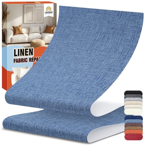 Linen Fabric Repair Tape 4.7x63 Inch, Self Adhesive Couch Patch Repair Fabric Tape for Furniture, Linen Patch Kit for Couch, Carpet, Upholstery, Chair, Sofa, Cushion, Bag (Blue)