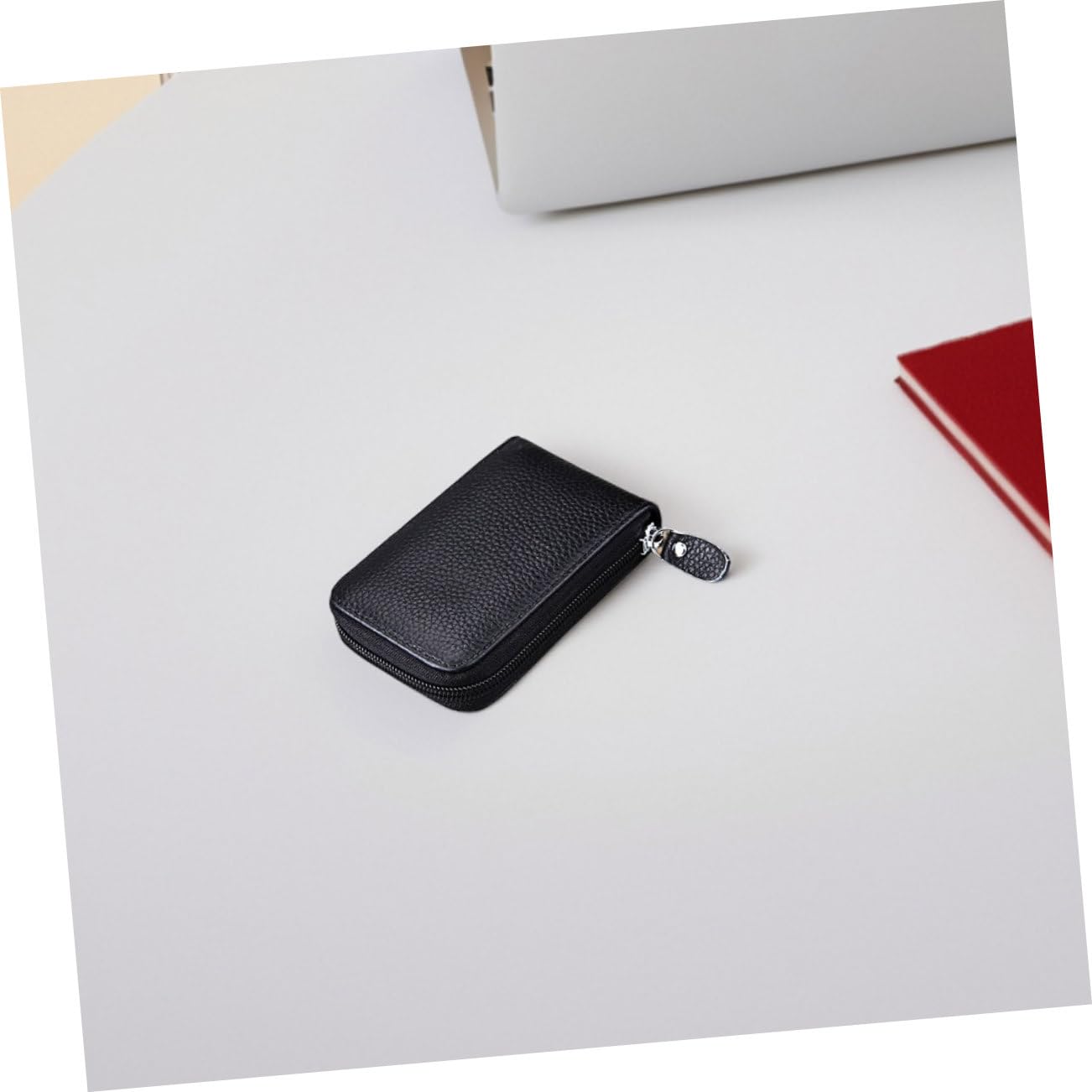 Happyyami 2piezas Porta Tarjetas De Órgano De Piel De Vaca Tarjetero y Compacto para Hombre y Mujer Organizador Multitarjetas con Cremallera para Uso Diario y Tarjetas De Crédito