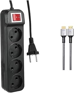 TV Essential Bundle (Zero z20 power strip joint 4 sockets with power button - black, 1.5m + L'avvento Version 2.1 8K HDMI Cable, 1.5 Meter Length)