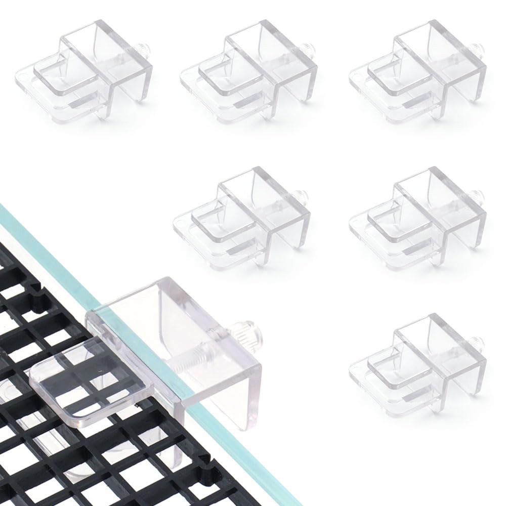 LINLAN 6 Pieces Aquarium Lid Clips, Transparent ABS Plastic Rimless Fish Tank Top Cover Support, Suitable for Plastic Dividers and DIY Anti-Jump