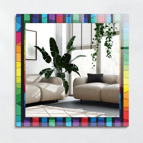 Miroir carré suspendu 60x60 cm avec impression effet vitrail - 2