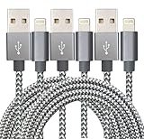 GOLDEN-NOOB Cable 8Pin to USB 10' Nylon Braided Popular Lightning Cable, Charging Cable Cord with Aluminum Heads for iPhone 7/7Plus/6/6S/6 Plus/6S Plus/5/5C/5S/Se/iPad/iPod Nano Touch - Gray - 3 Piece